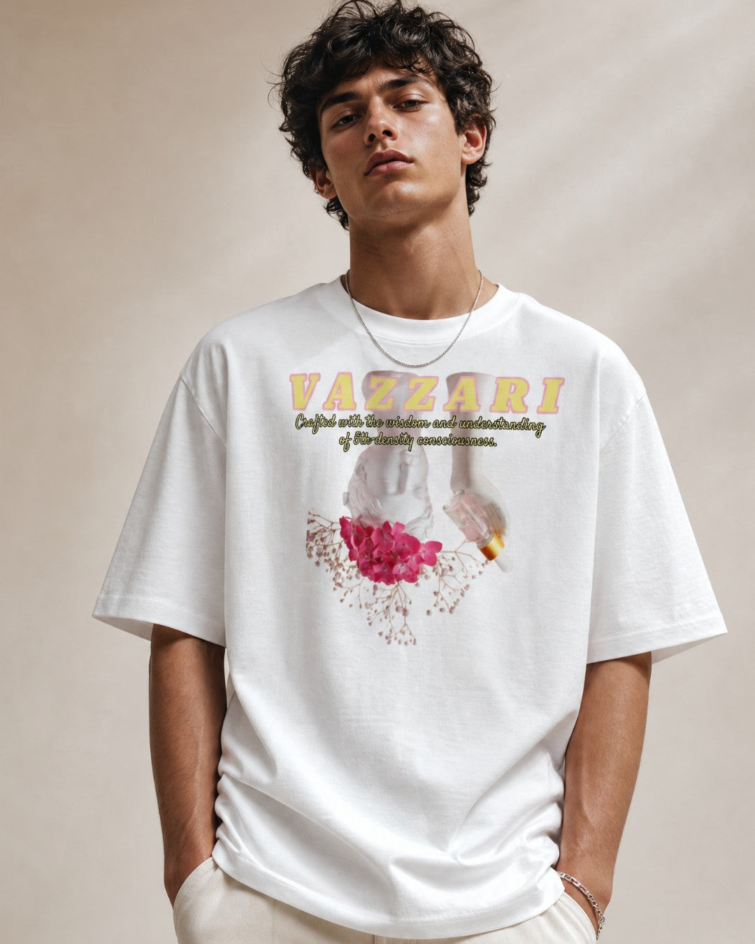 Vazzari Pure Code Heavy Tee Beauty on a male model in a clean beige studio (man)