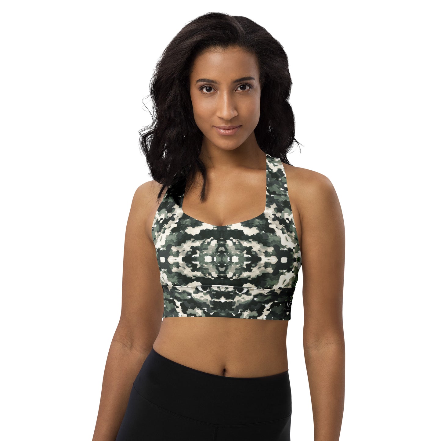 Verdant Shadows: Longline Sports Bra - SuperSport, Endurance Series, Double-layered waistline band