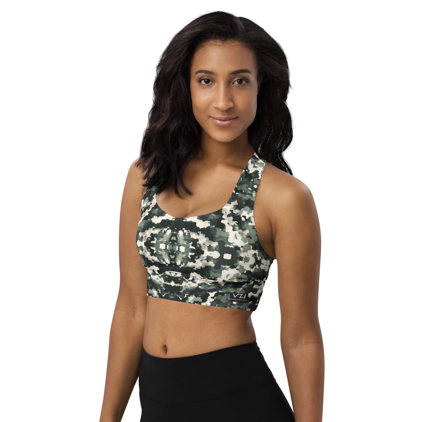 Verdant Shadows: Longline Sports Bra - SuperSport, Endurance Series, Double-layered waistline band