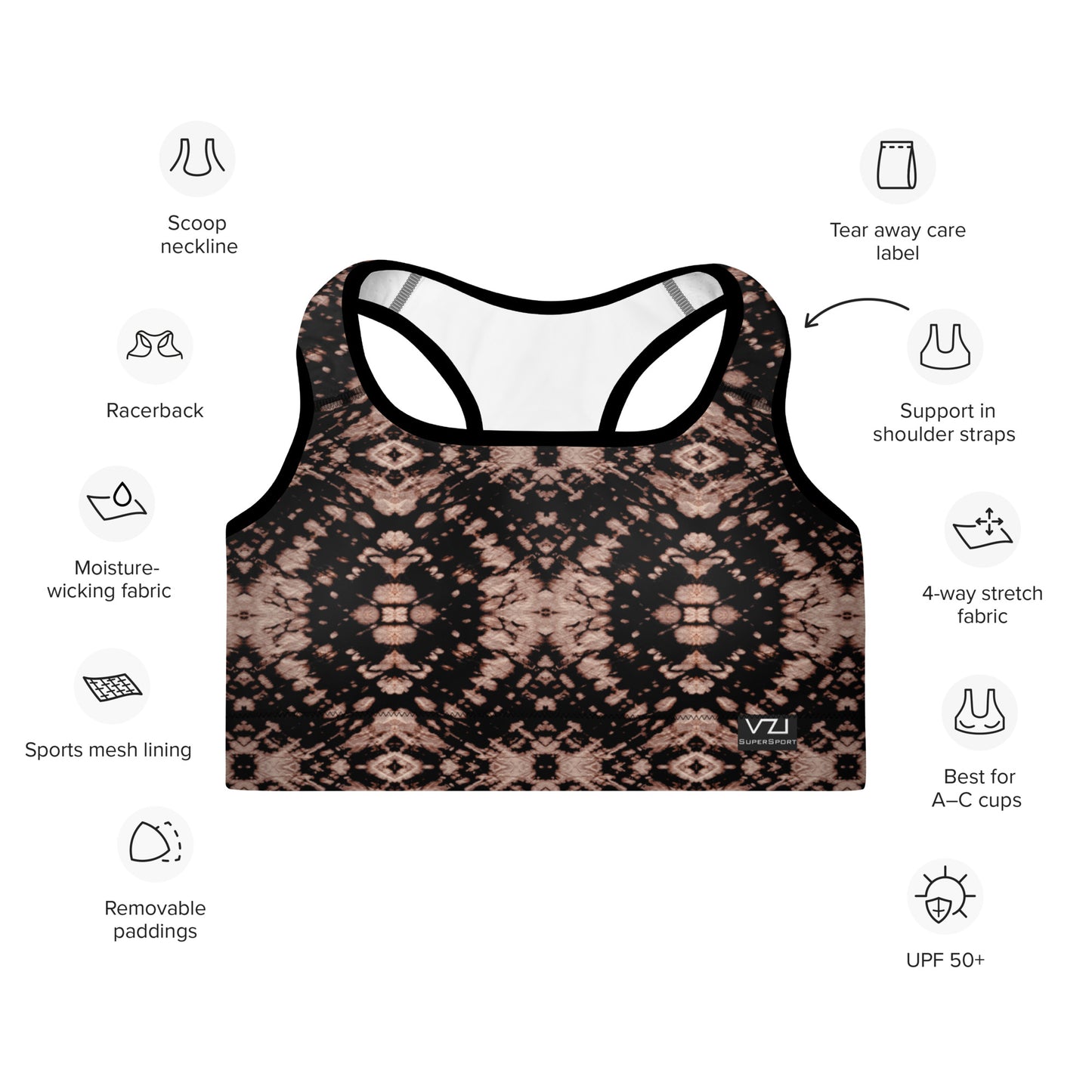 Bordeaux Enclave - Padded Sports Bra: Removable Padding, Scoop neckline and racerback