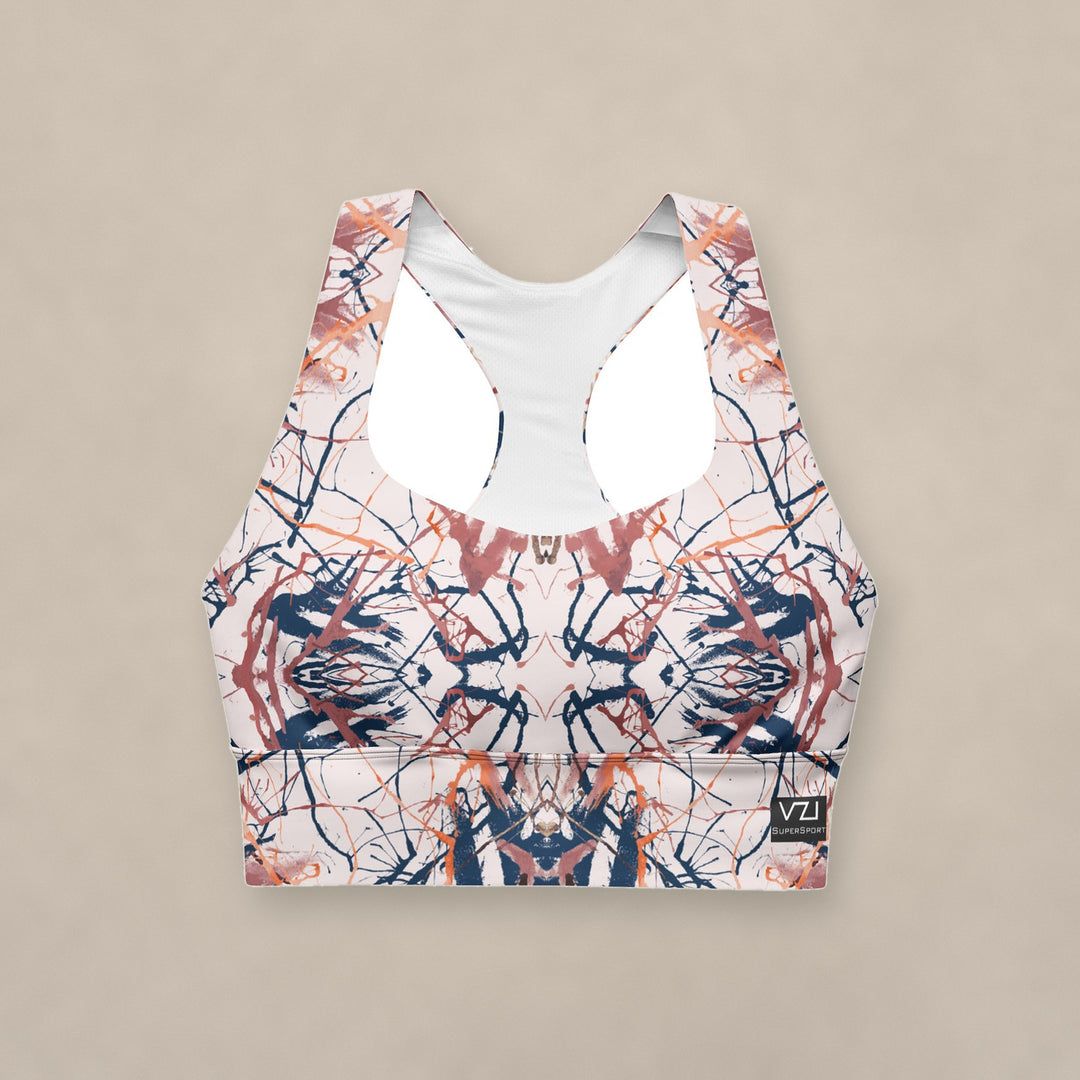 Vazzari Cybernetic 2075 Longline Bra on beige studio wall