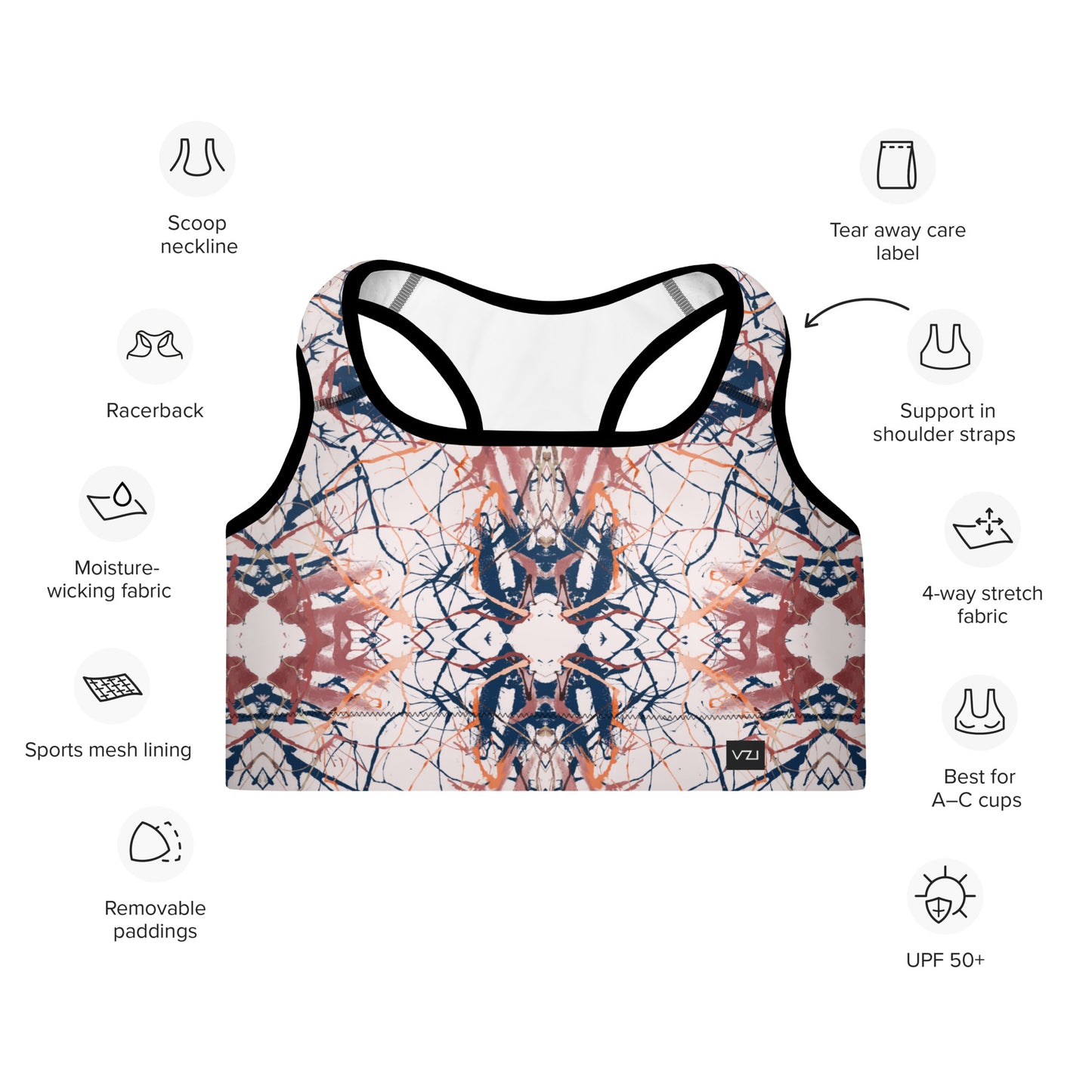 Cybernetic - Brassière de sport rembourrée : rembourrage amovible, encolure dégagée et dos nageur
