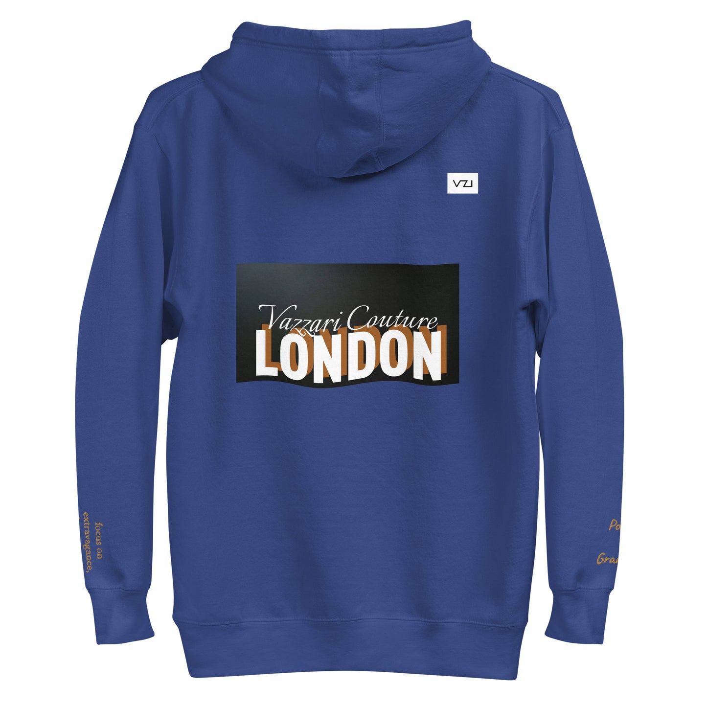 BACK BLUE HOODIE VZI Opulencea: Unisex, Classic Cotton: Focus on extravagance, luxury, and indulgence(Posh Grandeur)