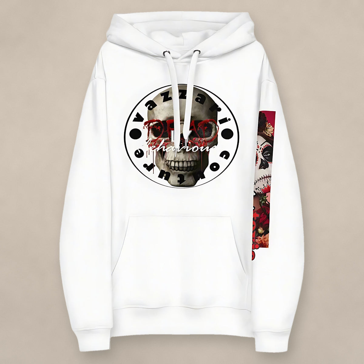 Vazzari Deadly Behaviour Hoodie on beige studio wall
