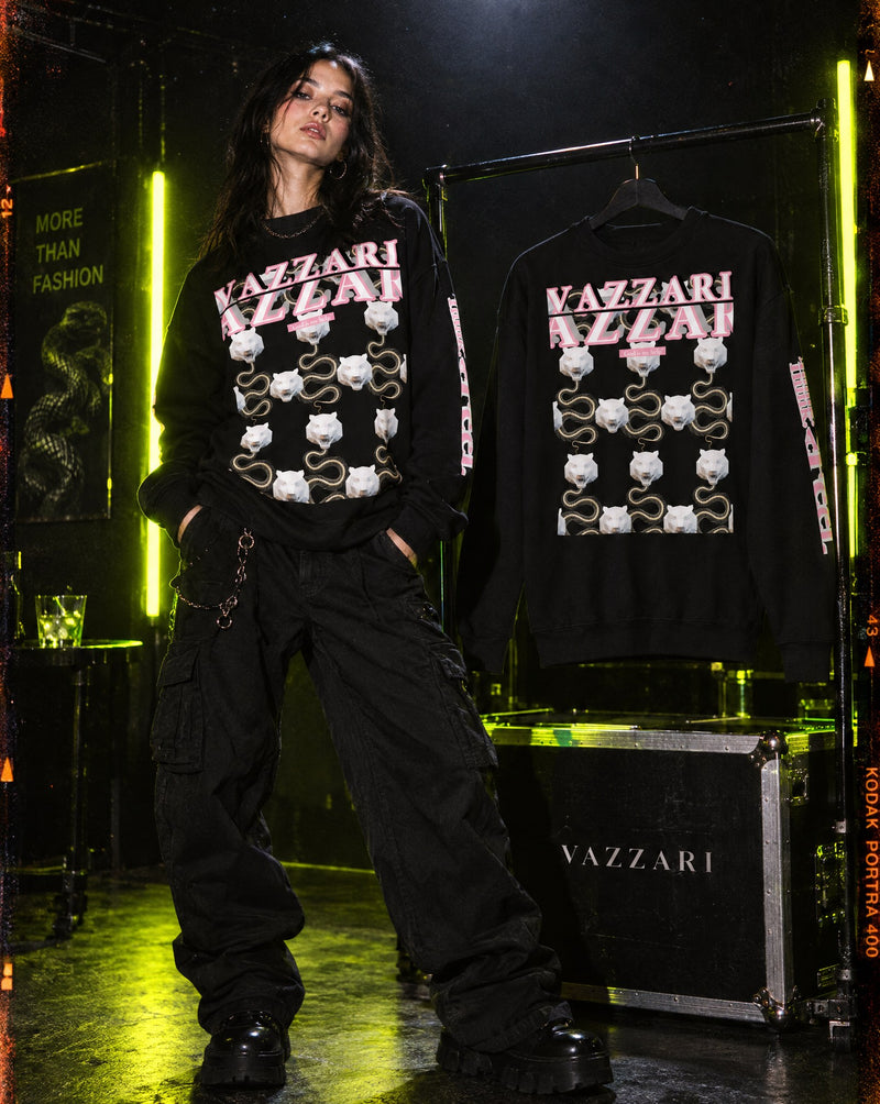 Model wearing Vazzari men's clothing in a neon club setting