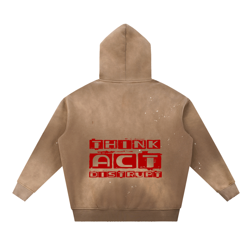 Vintage Washed Frayed Fleece Hoodie - VAZZARI - Unisex