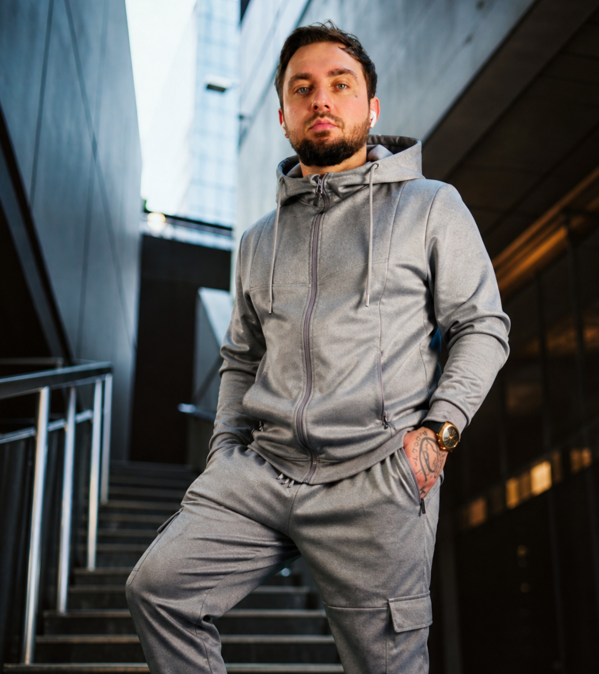 Men’s Plain Grey Tracksuit | Soft Stretch Fabric | Comfortable Fit | Cargo Pockets