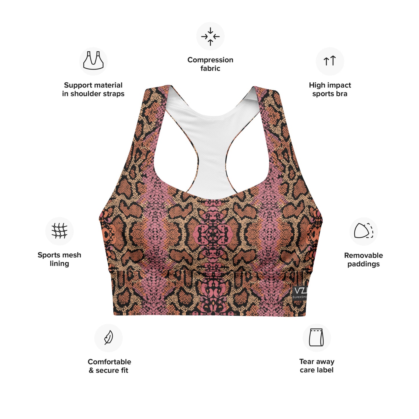 Obscure Revival : Longline Sports Bra - SuperSport, Endurance Series, Double-layered waistline band