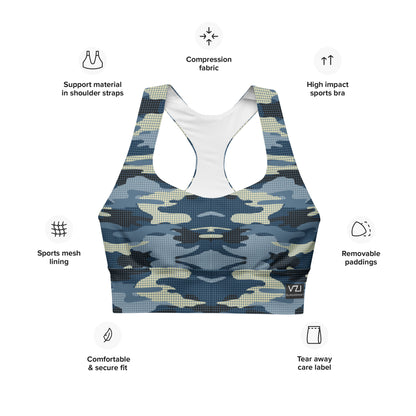 Tactical Navy: Longline Sports Bra - SuperSport, Endurance Series, Double-layered waistline band, Longline silhouette