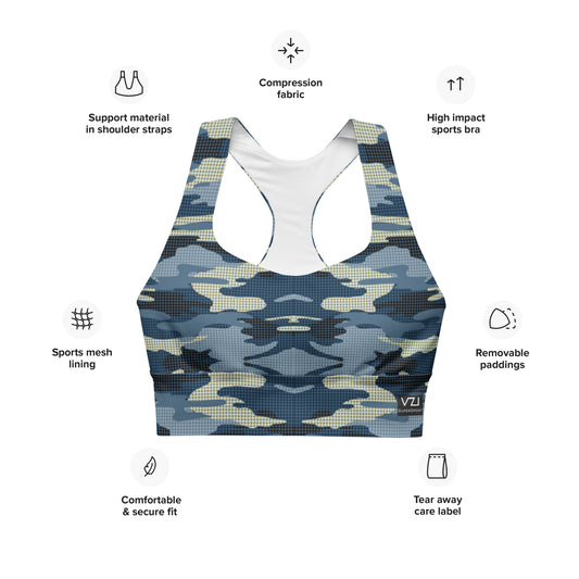 Tactical Navy: Longline Sports Bra - SuperSport, Endurance Series, Double-layered waistline band, Longline silhouette