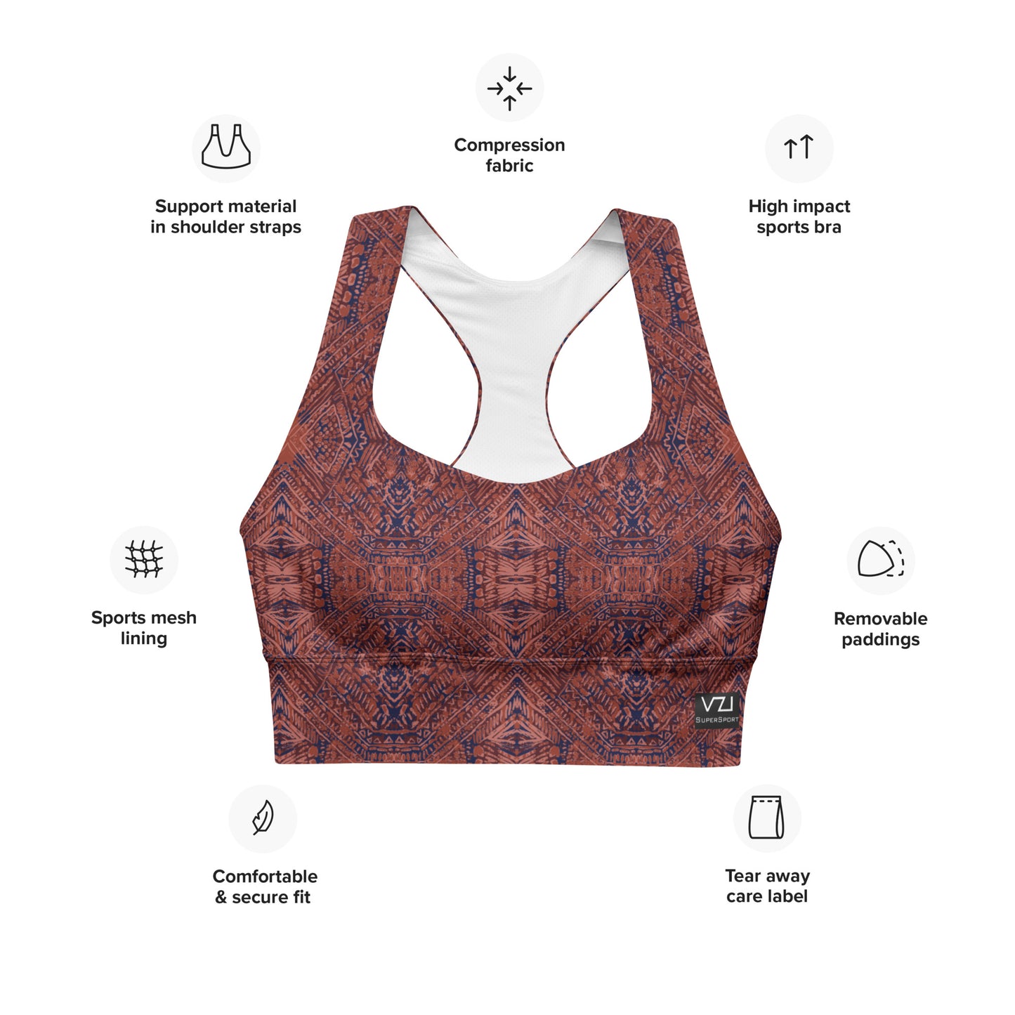 Crimson Deities : Longline Sports Bra - SuperSport, Endurance Series, Double-layered waistline band