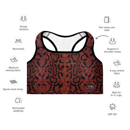Crimson Serpent - Padded Sports Bra: Removable Padding, Scoop neckline and racerback