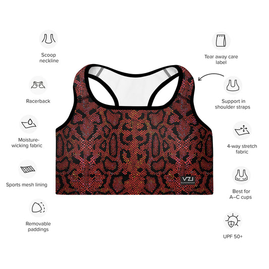 Crimson Serpent - Padded Sports Bra: Removable Padding, Scoop neckline and racerback