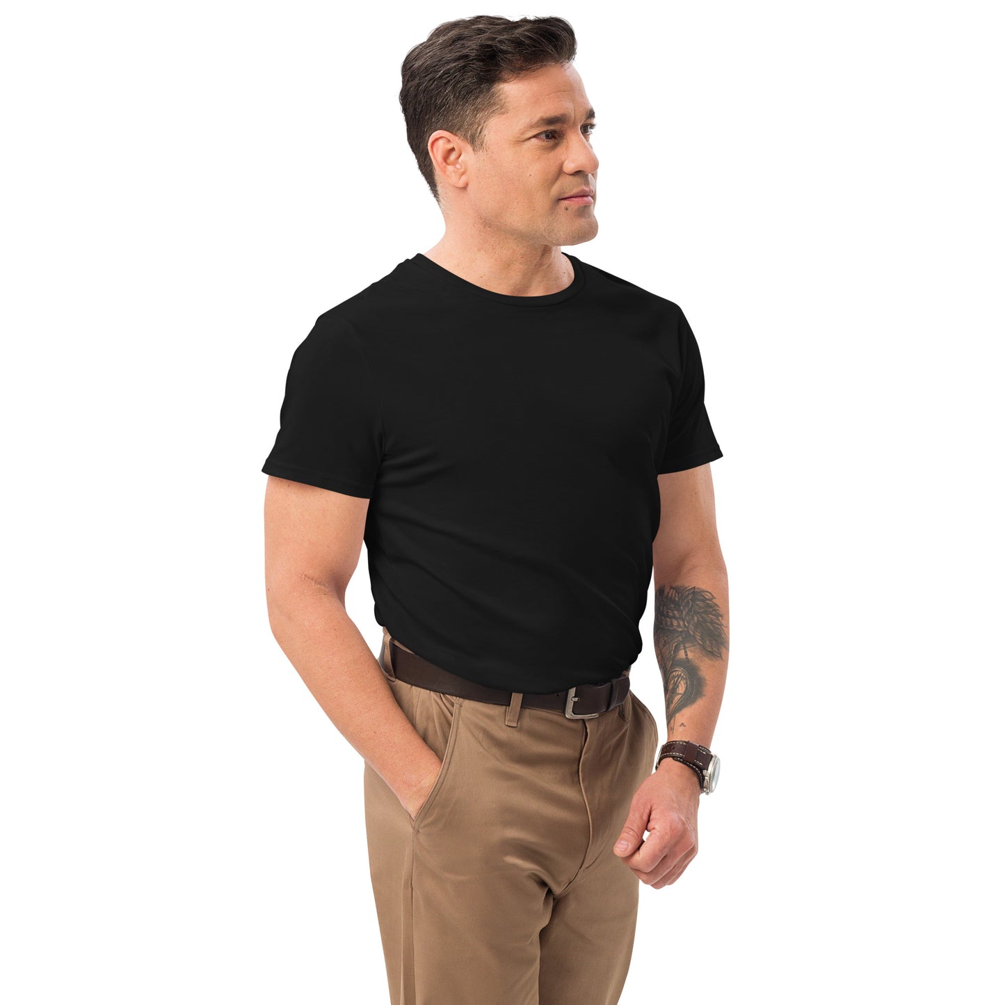 Outside Label, Left Sleeve LOGO - T-Shirt For Men's - Premium Cotton - Super Cotton, Smart Casual, Streetwear, High-End Couture