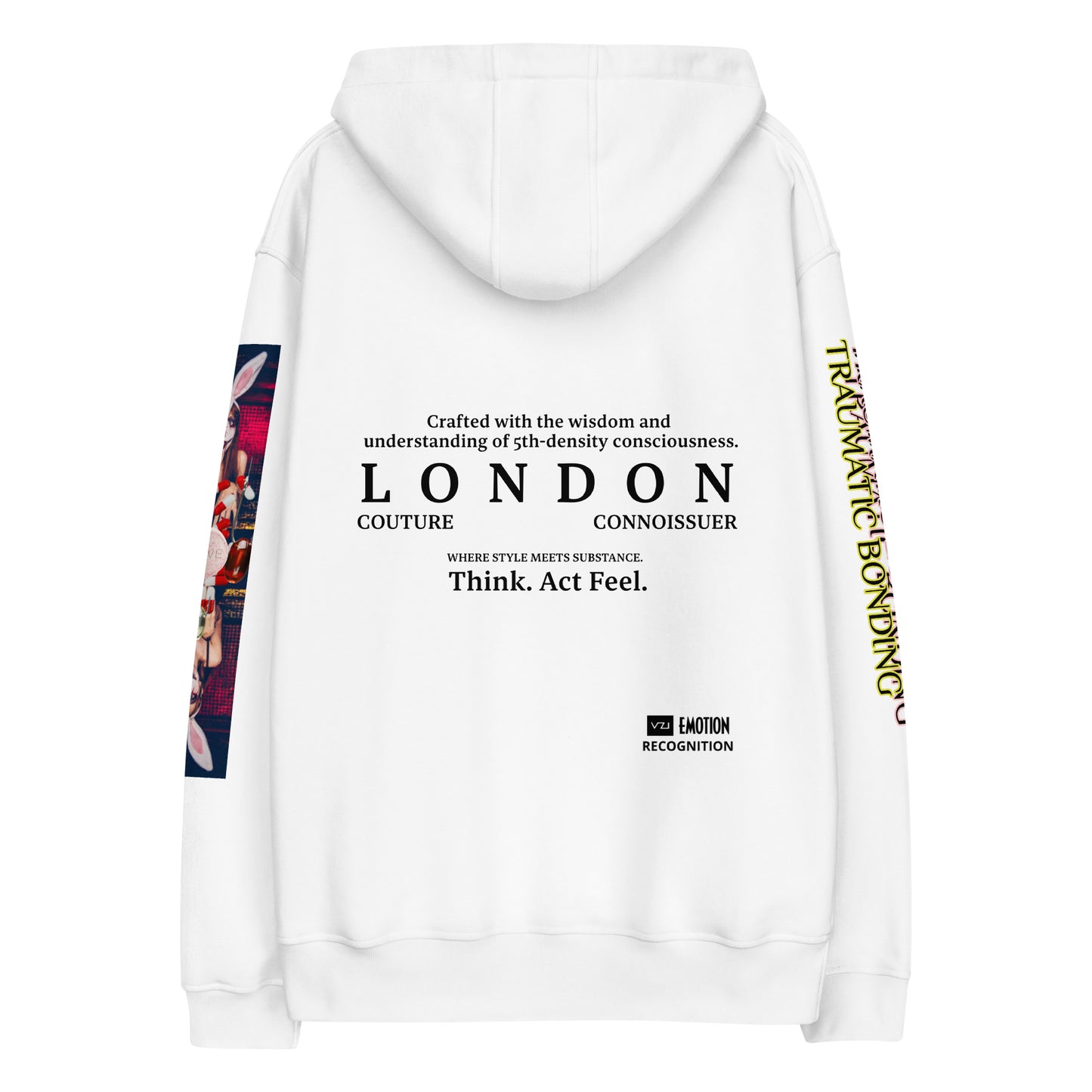 Trauma Bonding: Unisex Blanc Eclat Hoodie - Organic Hoodie: Smart Casual, Streetwear, Couture Statement, Fashion 2075