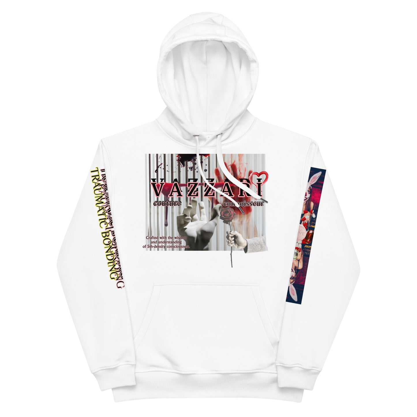 Trauma Bonding: Unisex Blanc Eclat Hoodie - Organic Hoodie: Smart Casual, Streetwear, Couture Statement, Fashion 2075