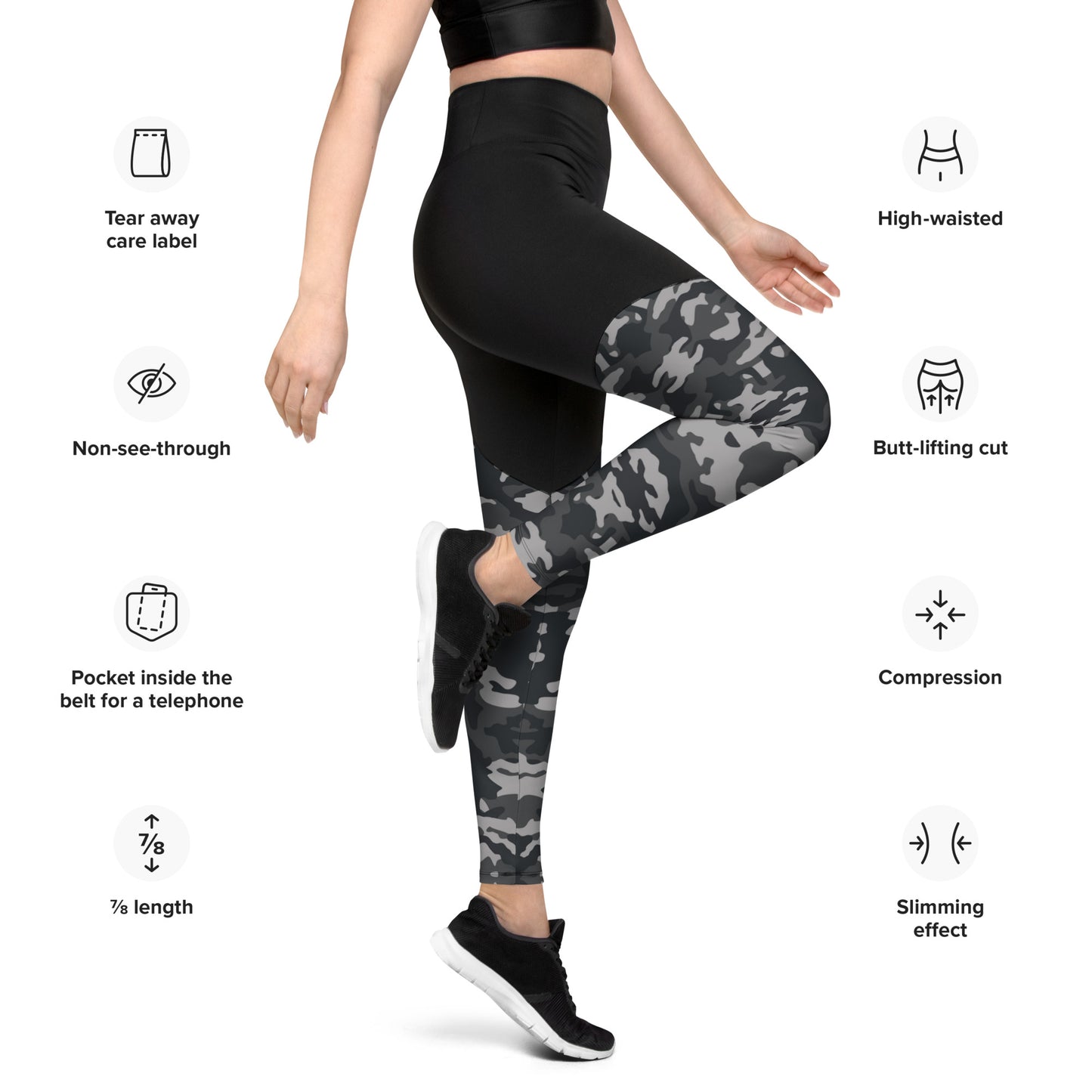 Army2075 - Sports Leggings: High waisted, double layered belt, butt-lifting cut, Slimming effect