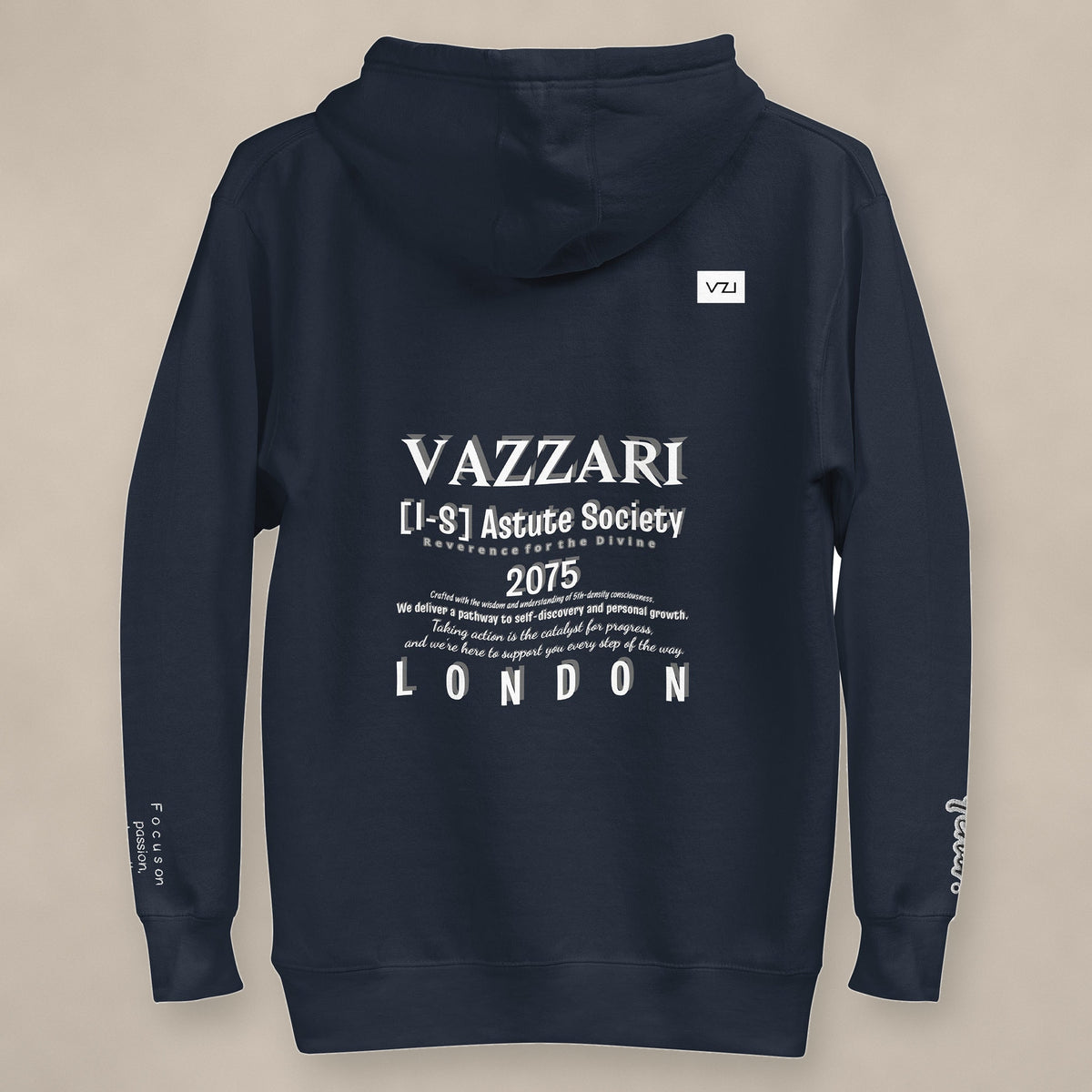 Vazzari Aethonius Men's Hoodie on beige studio wall