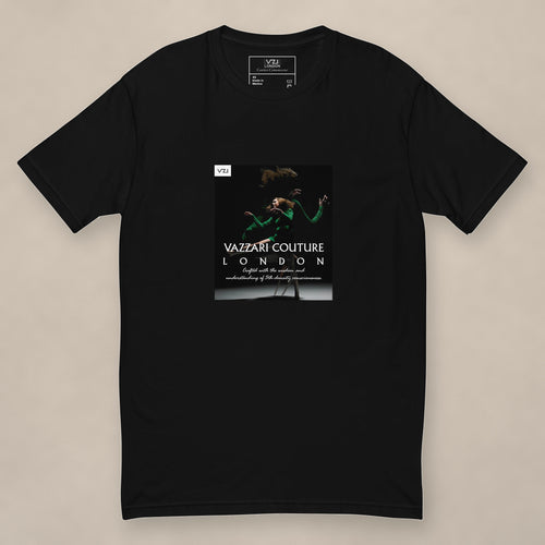 Vazzari Agitated Emerald Fitted Tee on beige studio wall