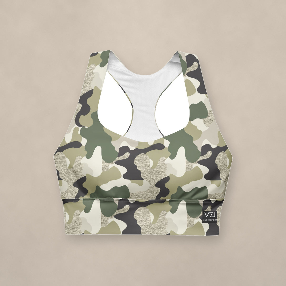 Vazzari Ammo Attire Longline Bra II on beige studio wall