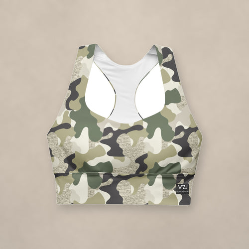 Vazzari Ammo Attire Longline Bra II on beige studio wall