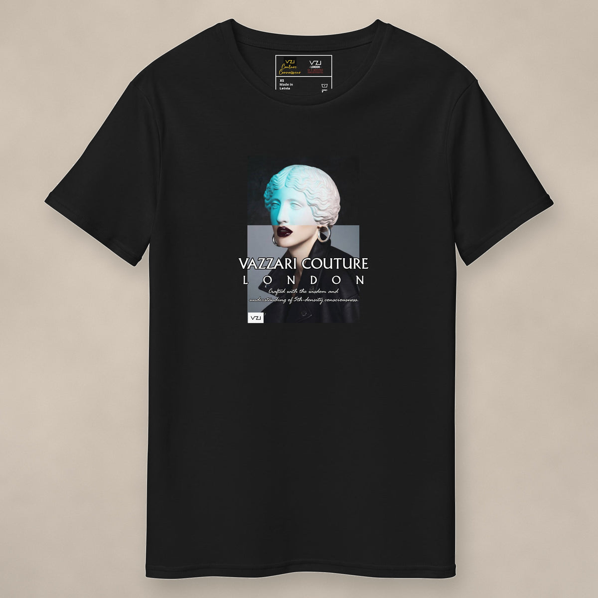 Vazzari Aristocratic Brunette Tee on beige studio wall