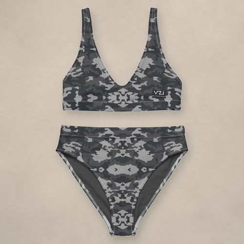 Vazzari Army 2075 Bikini Set on beige studio wall