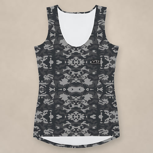 Vazzari Army 2075 Tank Top on beige studio wall