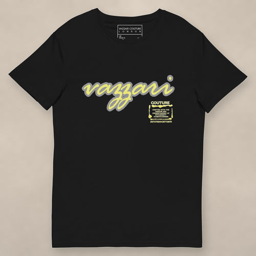 Vazzari Astute Society Tee on beige studio wall