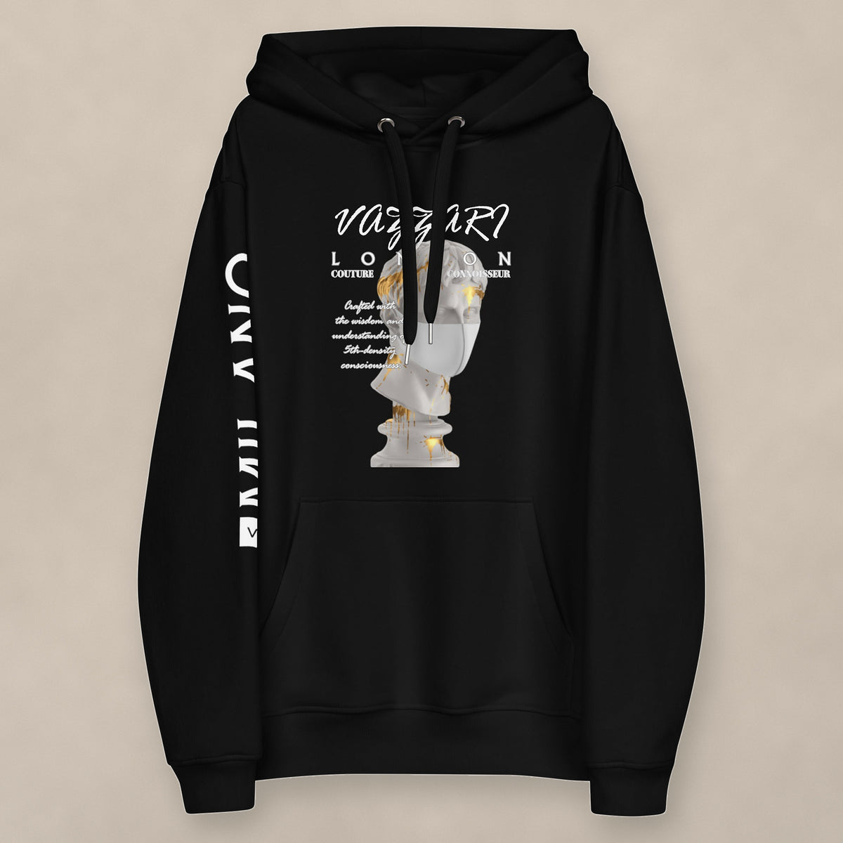 Vazzari Augustus Organic Hoodie on beige studio wall