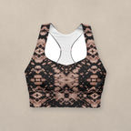 Vazzari Bordeaux Enclave Longline Bra on beige studio wall