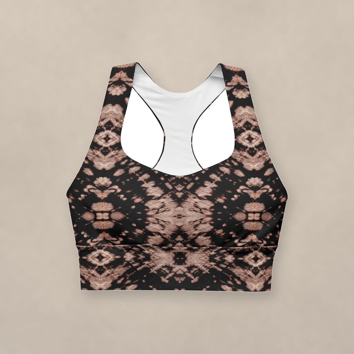 Vazzari Bordeaux Enclave Longline Bra on beige studio wall