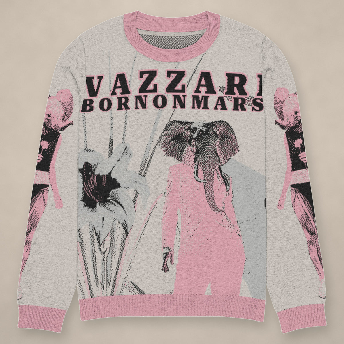 Vazzari Born On Mars Knit – Elephant on beige studio wall