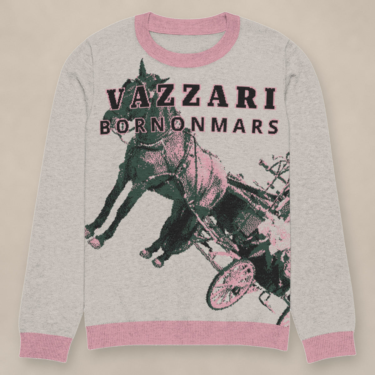 Vazzari Born On Mars Knit – Horse on beige studio wall