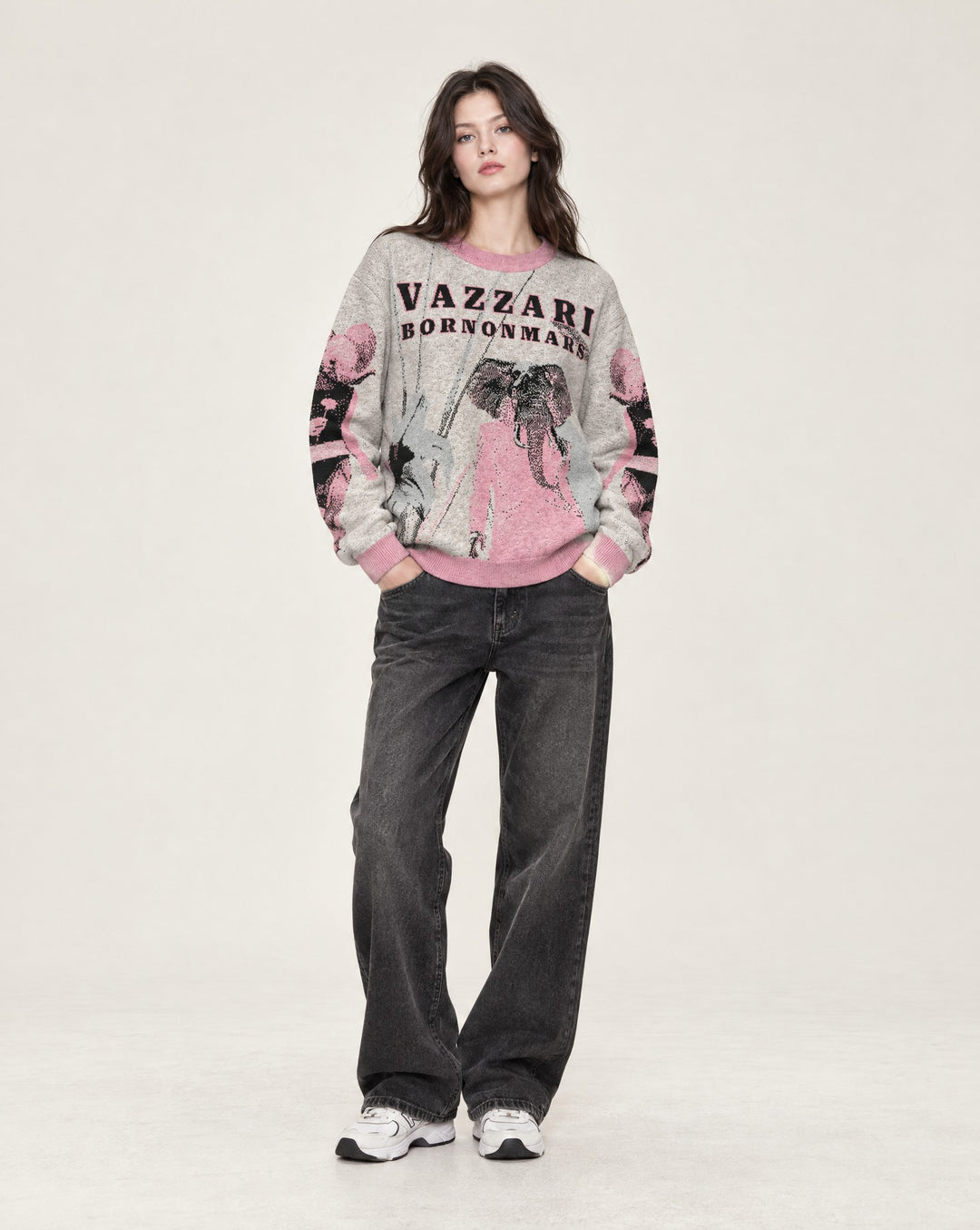 Vazzari Born On Mars Knit – Elephant worn by model (woman)