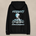 Vazzari Cerulean Gaze Organic Hoodie on beige studio wall