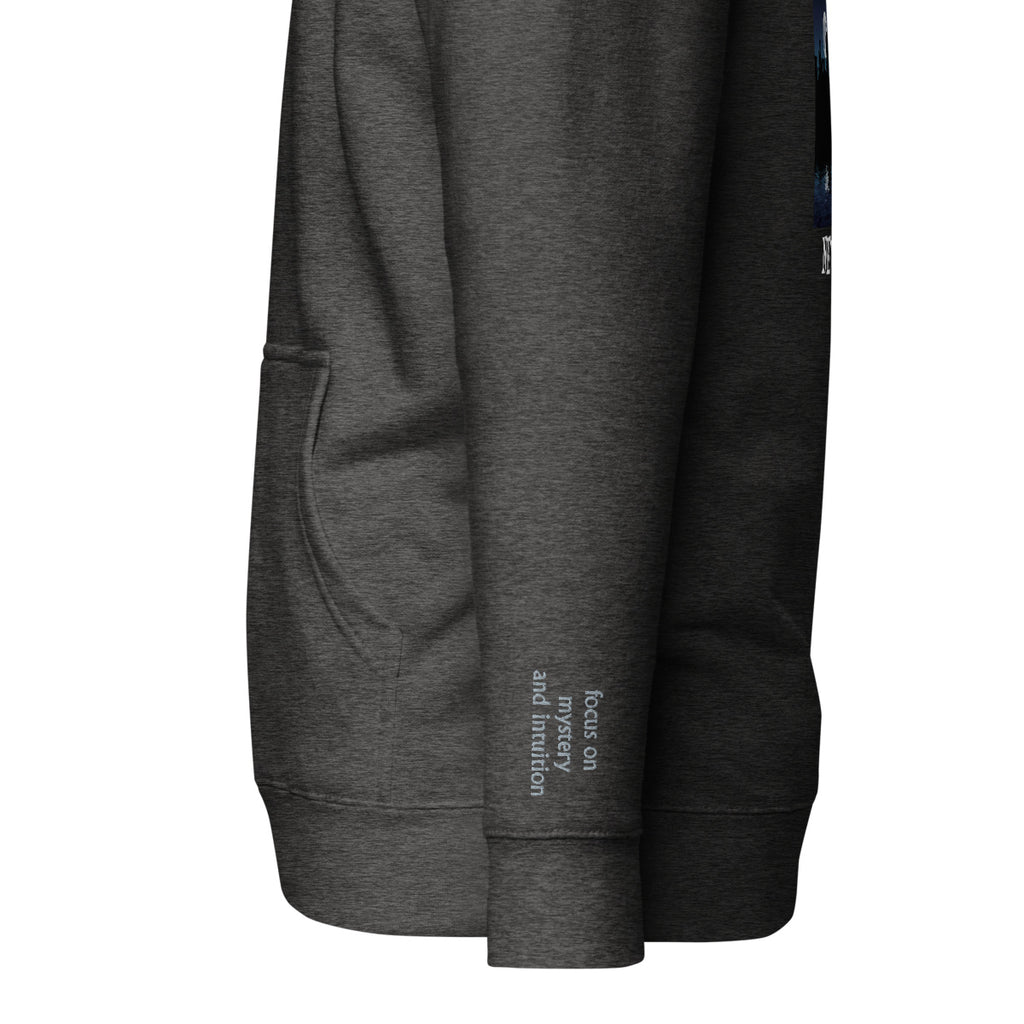 Vazzari Lunaris Hoodie – Charcoal Heather – left sleeve detail – clean studio shot