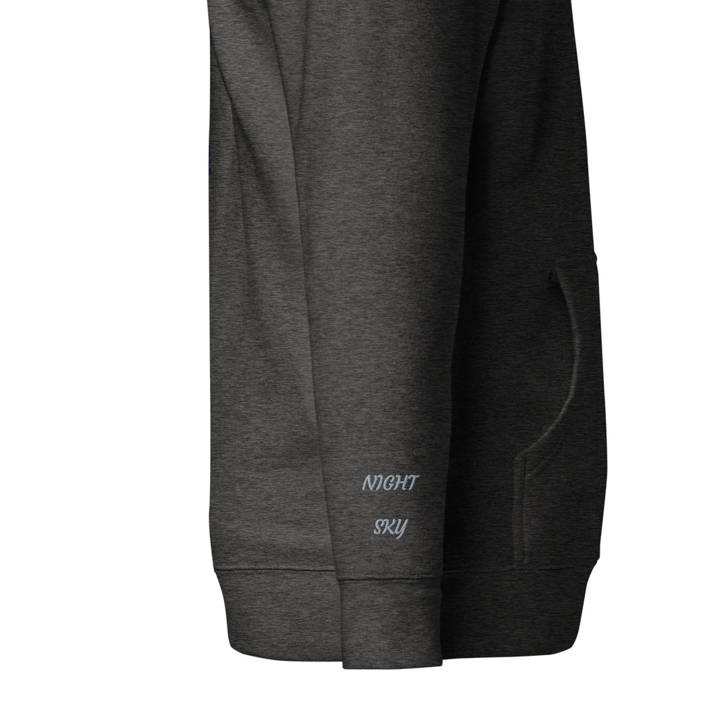 Vazzari Lunaris Hoodie – Charcoal Heather – right sleeve detail – clean studio shot