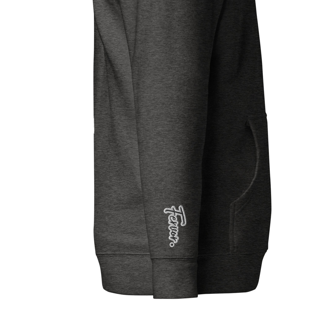 Vazzari Aethonius Men's Hoodie – Charcoal Heather – right sleeve detail – clean studio shot