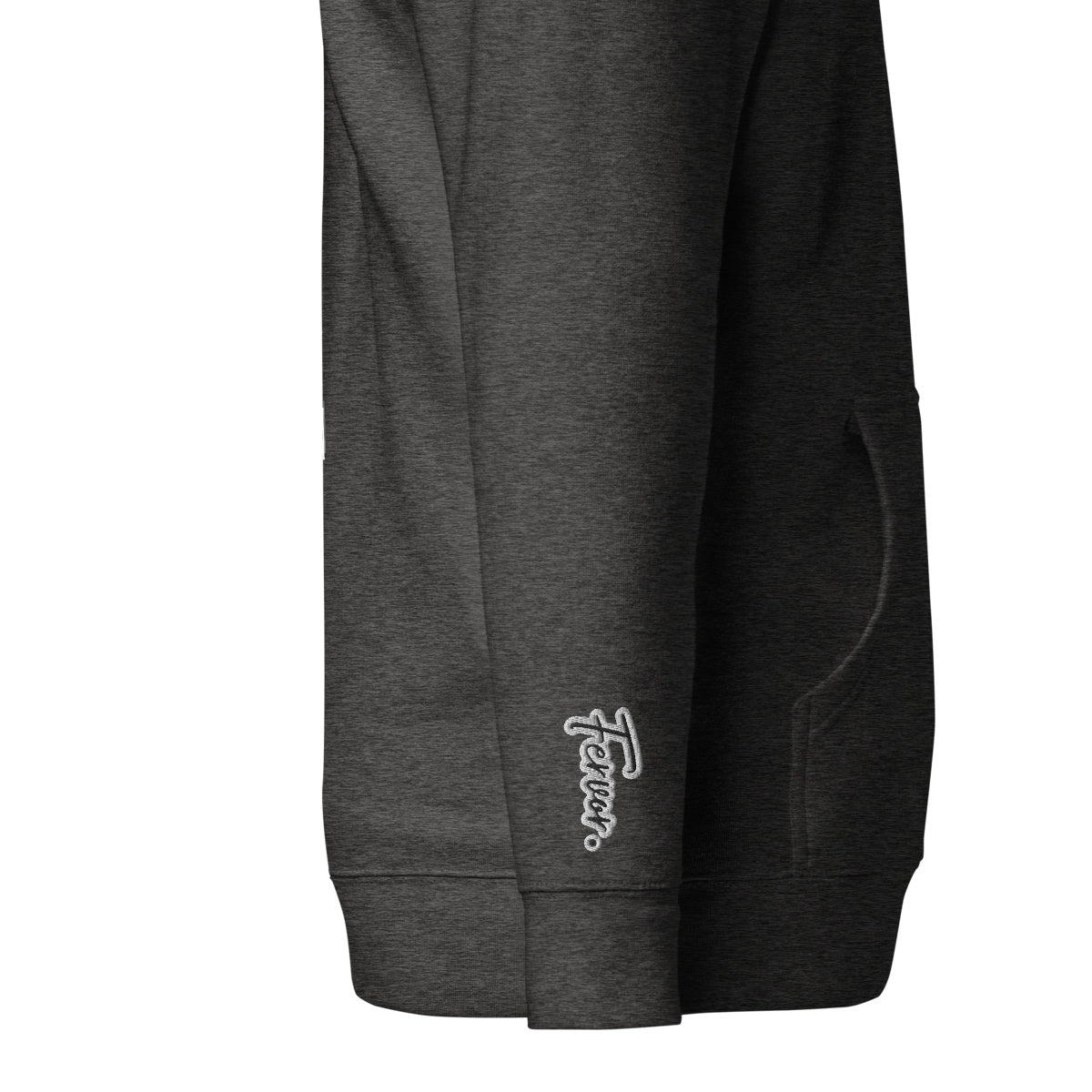 Vazzari Aethonius Men's Hoodie – Charcoal Heather – right sleeve detail – clean studio shot