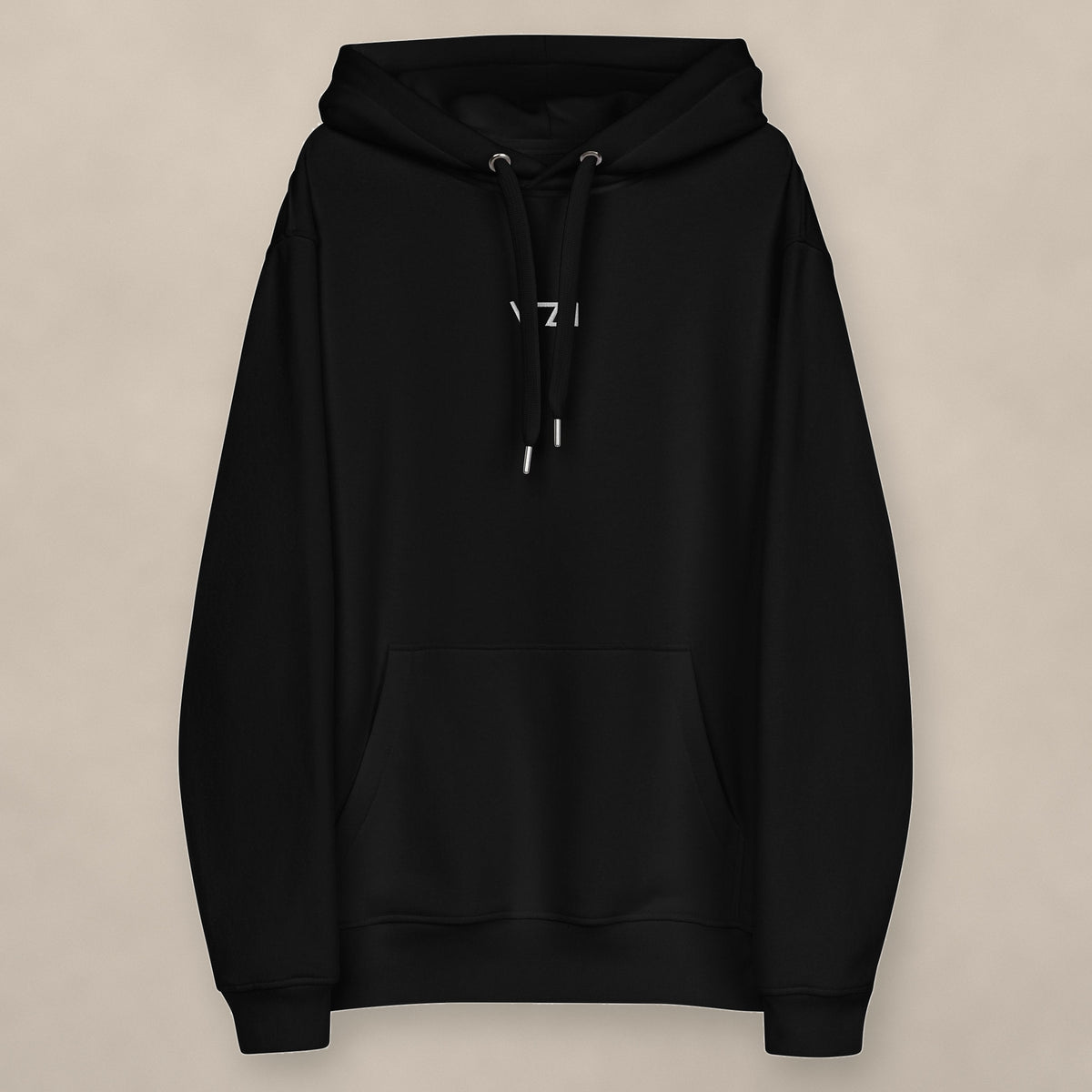 Vazzari Chic Women's Eco Hoodie on beige studio wall