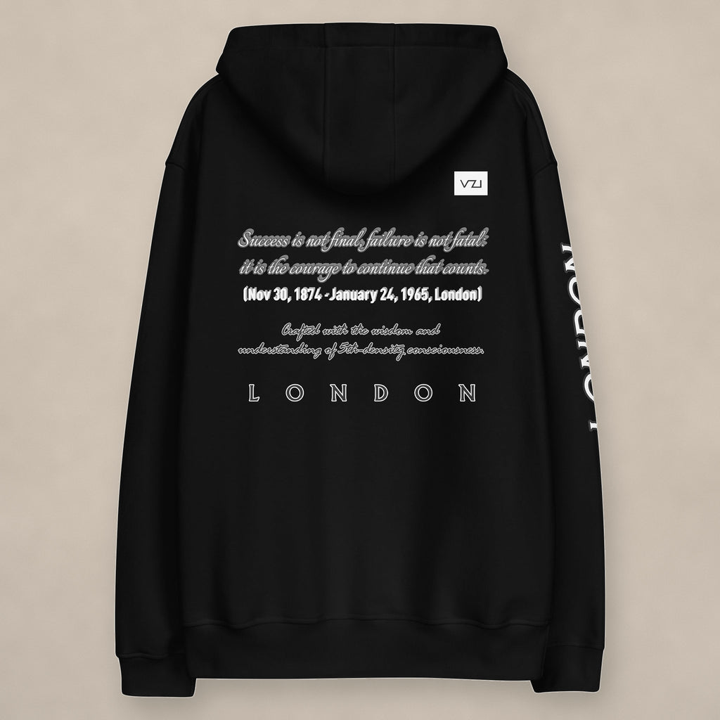 Vazzari Churchill Organic Hoodie on beige studio wall