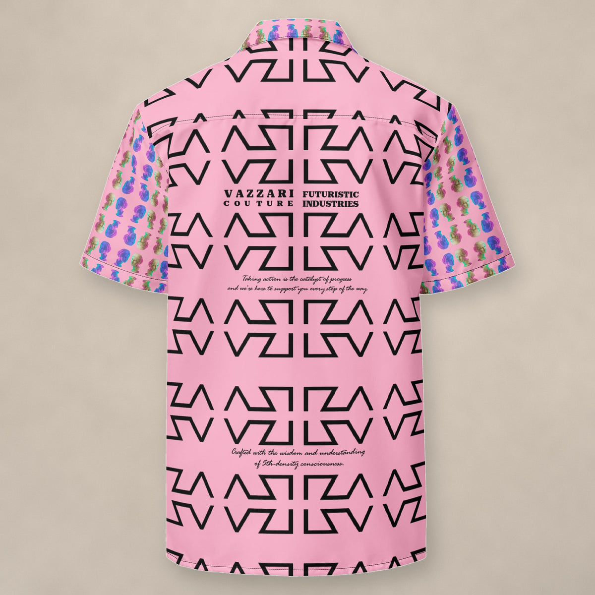 Vazzari Cotton Candy Overshirt on beige studio wall