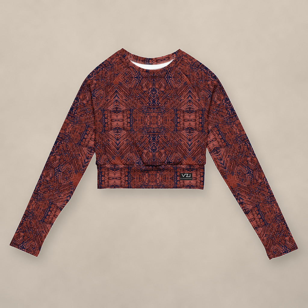 Vazzari Crimson Deities Crop Top on beige studio wall