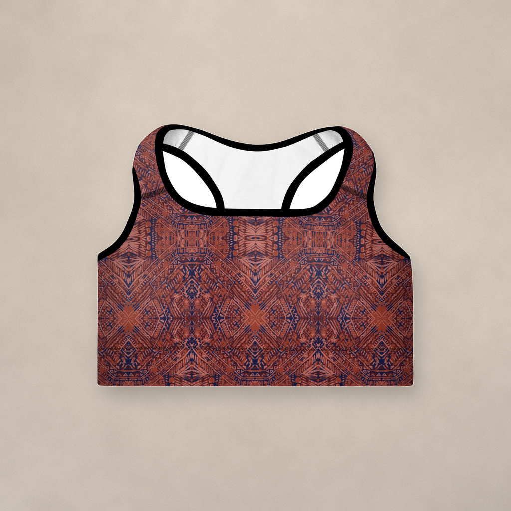 Vazzari Crimson Deities Padded Bra on beige studio wall