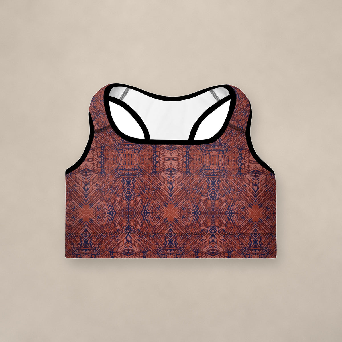 Vazzari Crimson Deities Padded Bra on beige studio wall