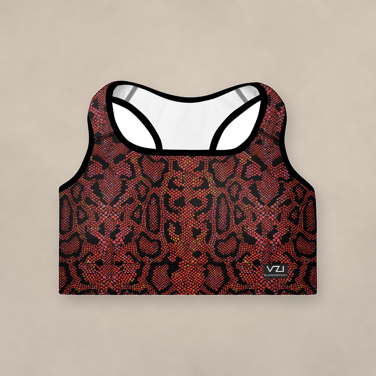 Vazzari Crimson Serpent Padded Bra on beige studio wall