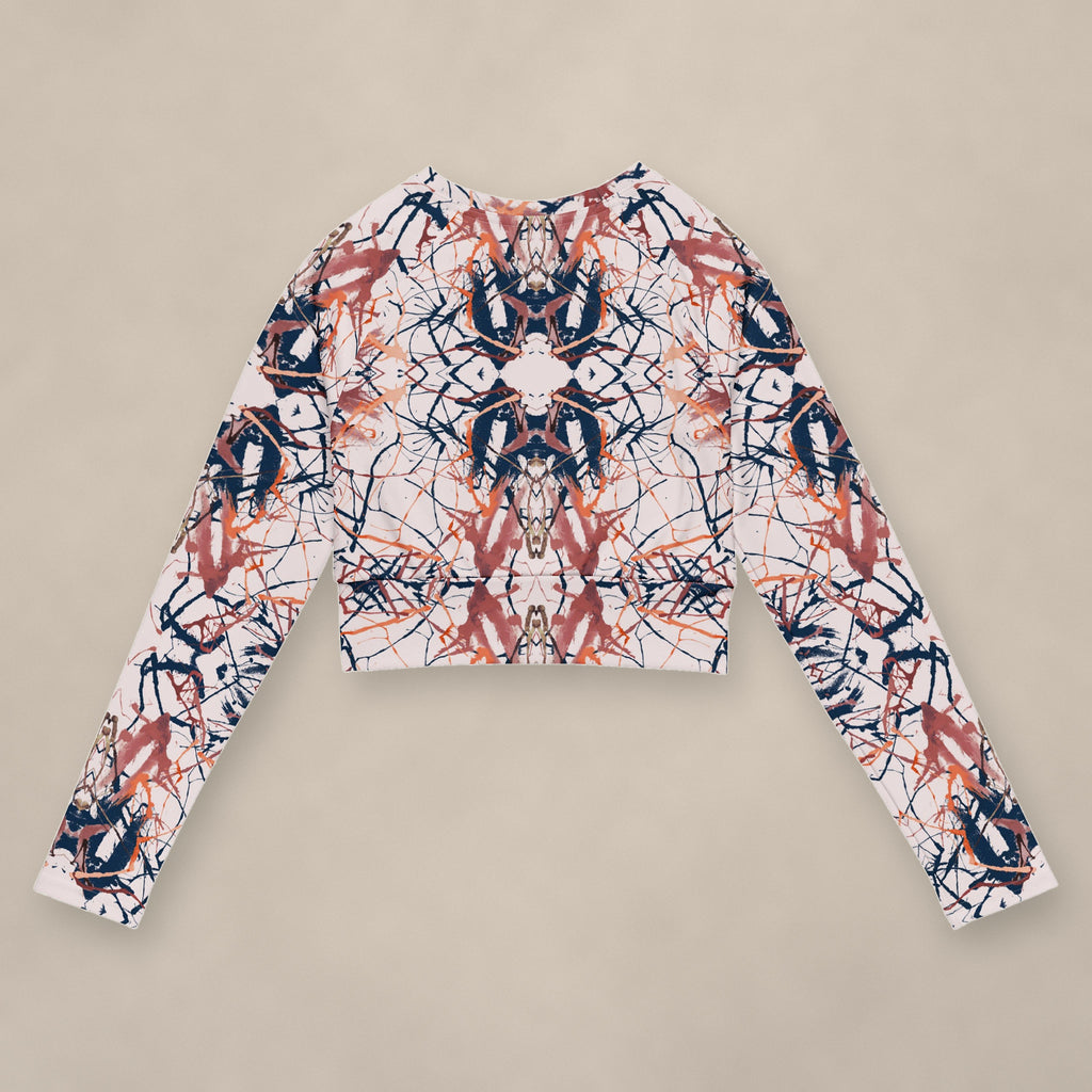 Vazzari Cybernetic 2075 Crop Top on beige studio wall
