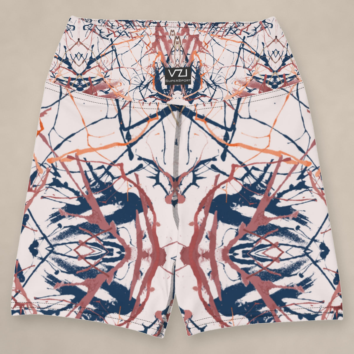 Vazzari Cybernetic 2075 Gym Shorts on beige studio wall