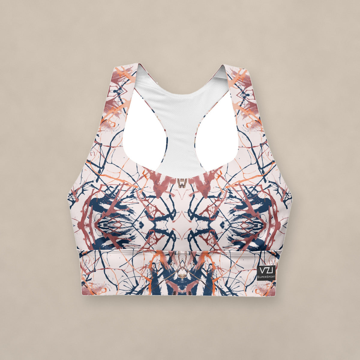 Vazzari Cybernetic 2075 Longline Bra on beige studio wall